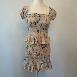 BCBGeneration Floral Cream | Blue Matcing Blouse & Skirt Set